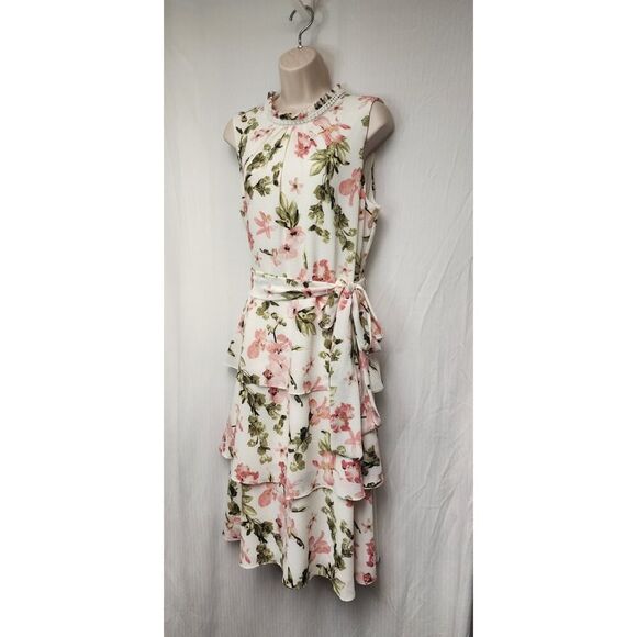 Jessica Howard Printed Floral Tiered Dress Ivory Size 16 Color Cream/Pink - Picture 5 of 14